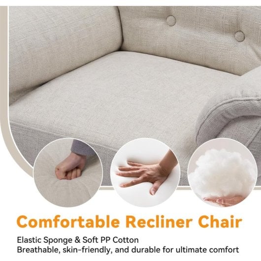Sillón Relax Para Tv Con Función Reclinable, Sillón Reclinable Con Otomana Y 4 Respaldo Ajustable, Sillón Tapizado De Tela Individual Para Salón Dormitorio Home Cinema, Chenille - Beige