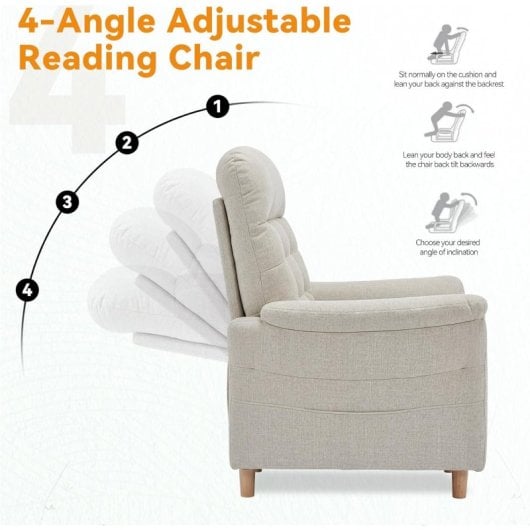 Sillón Relax Para Tv Con Función Reclinable, Sillón Reclinable Con Otomana Y 4 Respaldo Ajustable, Sillón Tapizado De Tela Individual Para Salón Dormitorio Home Cinema, Chenille - Beige