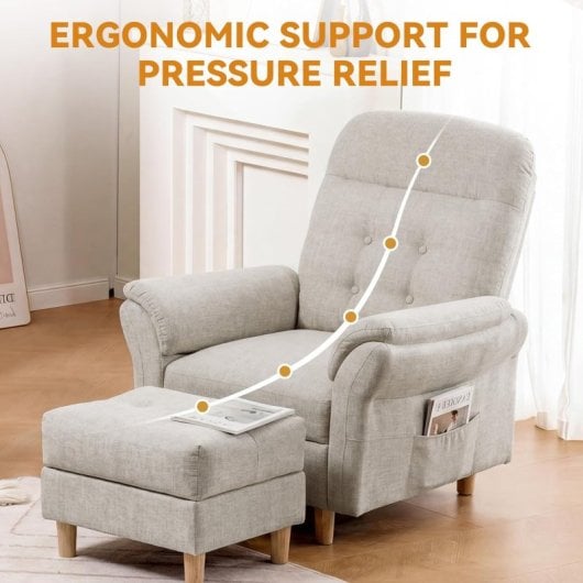 Sillón Relax Para Tv Con Función Reclinable, Sillón Reclinable Con Otomana Y 4 Respaldo Ajustable, Sillón Tapizado De Tela Individual Para Salón Dormitorio Home Cinema, Chenille - Beige