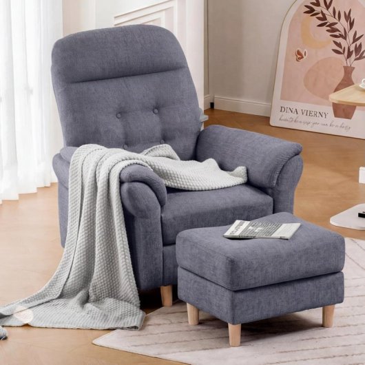 Sillón Relax Para Tv Con Función Reclinable, Sillón Reclinable Con Otomana Y 4 Respaldo Ajustable, Sillón Tapizado De Tela Individual Para Salón Dormitorio Home Cinema, Chenille - Gris