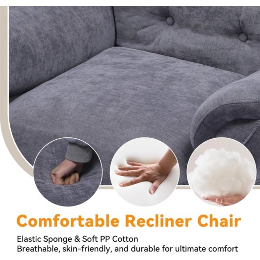 Sillón Relax Para Tv Con Función Reclinable, Sillón Reclinable Con Otomana Y 4 Respaldo Ajustable, Sillón Tapizado De Tela Individual Para Salón Dormitorio Home Cinema, Chenille - Gris