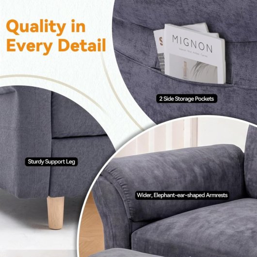 Sillón Relax Para Tv Con Función Reclinable, Sillón Reclinable Con Otomana Y 4 Respaldo Ajustable, Sillón Tapizado De Tela Individual Para Salón Dormitorio Home Cinema, Chenille - Gris