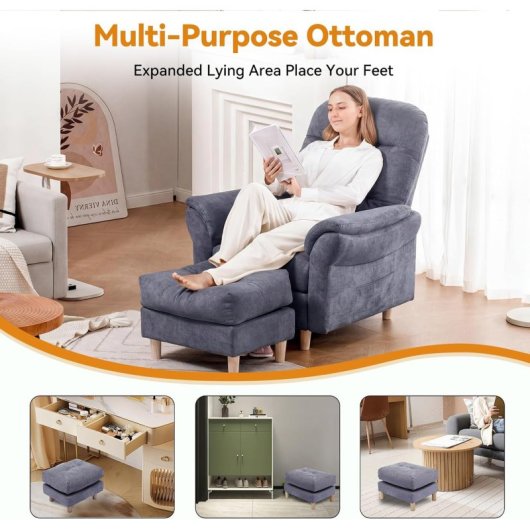 Sillón Relax Para Tv Con Función Reclinable, Sillón Reclinable Con Otomana Y 4 Respaldo Ajustable, Sillón Tapizado De Tela Individual Para Salón Dormitorio Home Cinema, Chenille - Gris