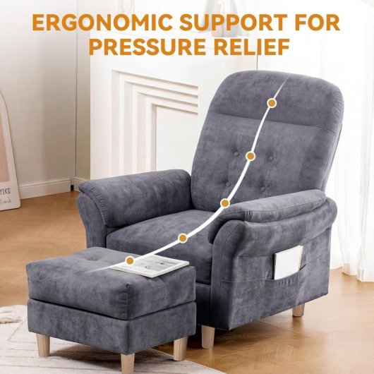 Sillón Relax Para Tv Con Función Reclinable, Sillón Reclinable Con Otomana Y 4 Respaldo Ajustable, Sillón Tapizado De Tela Individual Para Salón Dormitorio Home Cinema, Chenille - Gris
