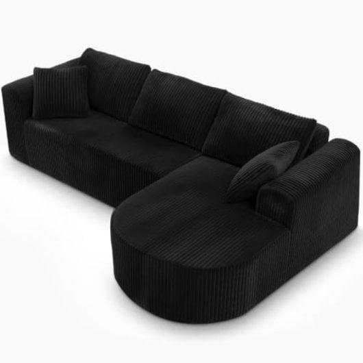 Divano angolare Boneless letto modulare velluto nero 263cm chaise longue