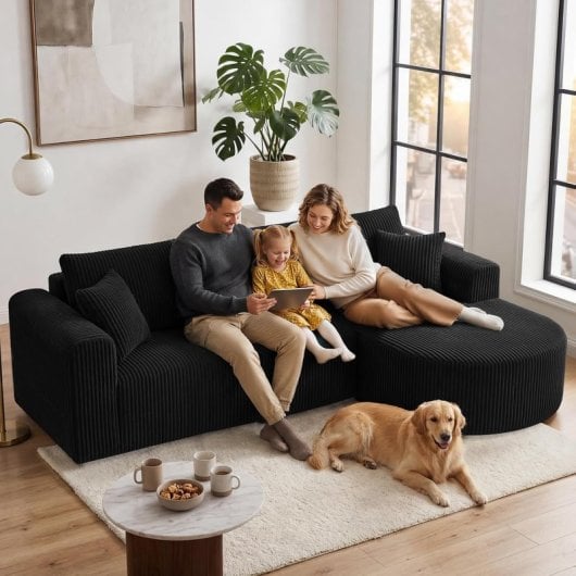 Divano angolare Boneless letto modulare velluto nero 263cm chaise longue