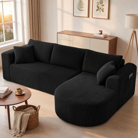 Divano angolare Boneless letto modulare velluto nero 263cm chaise longue