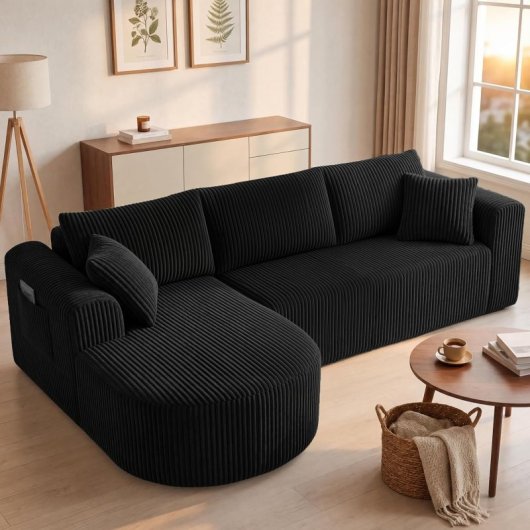 Divano angolare Boneless modulare letto 263cm velluto nero grande