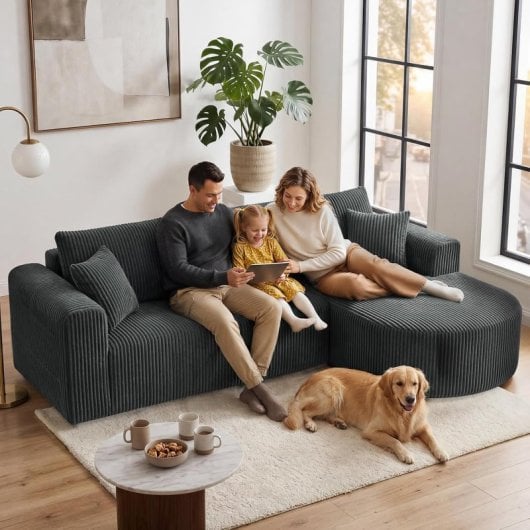 Divano angolare Boneless modulare letto 263cm velluto grigio senza montaggio