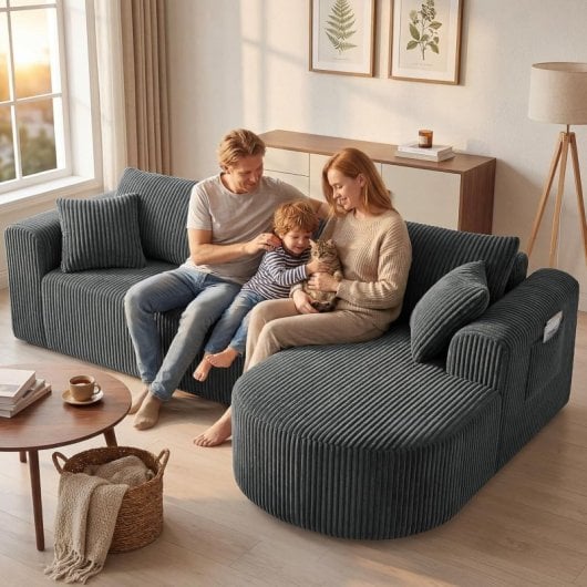 Divano angolare Boneless modulare letto 263cm velluto grigio senza montaggio