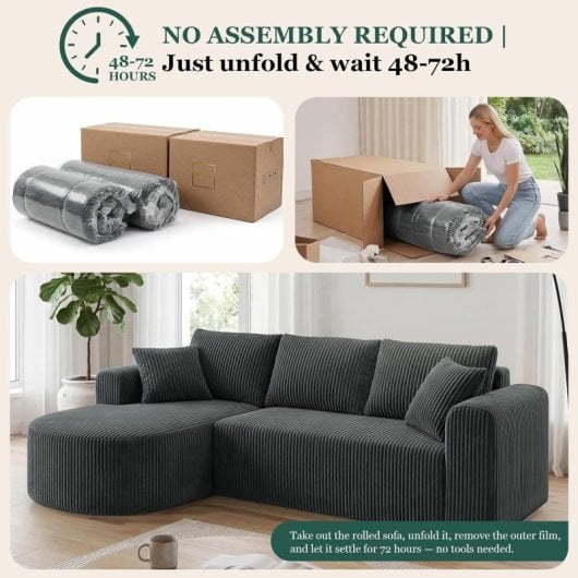 Divano angolare Boneless modulare letto 263cm velluto grigio grande destro