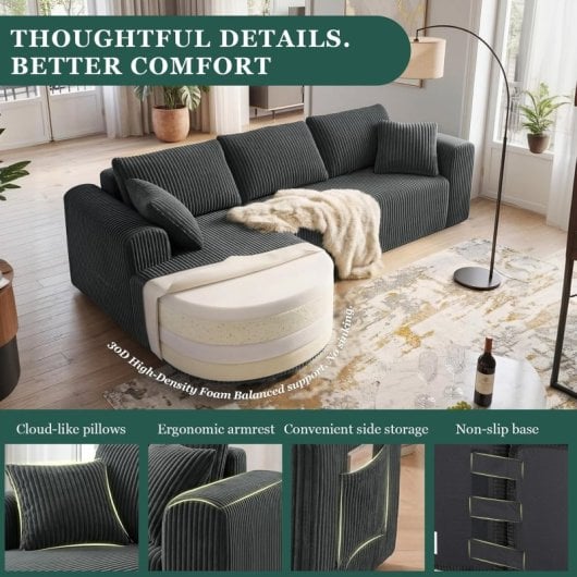 Divano angolare Boneless modulare letto 263cm velluto grigio grande destro
