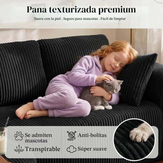 Divano angolare Boneless modulare letto 243cm velluto nero tasche laterali