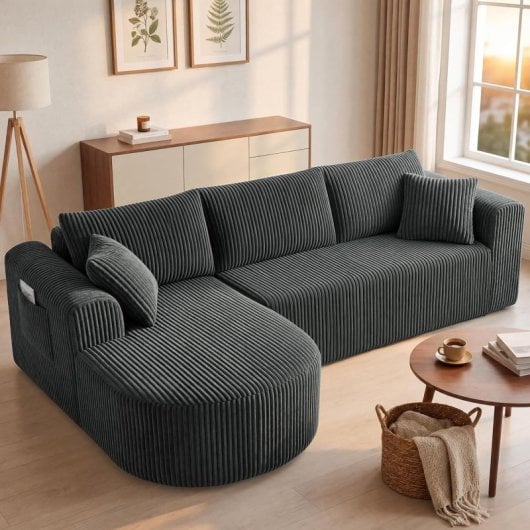 Divano angolare Boneless modulare letto 243cm velluto grigio senza montaggio
