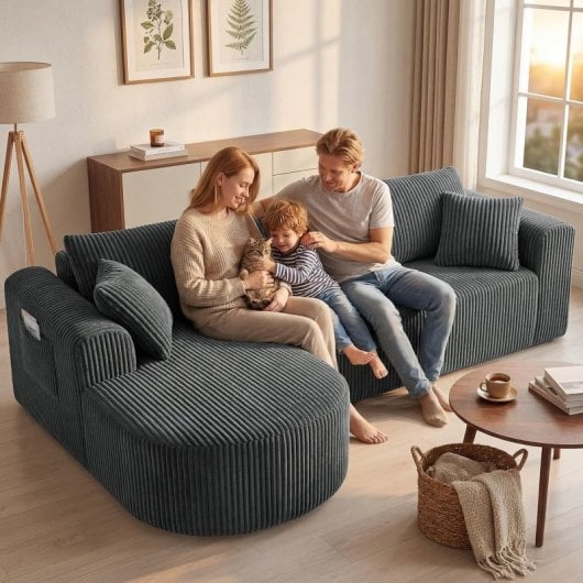 Divano angolare Boneless modulare letto 243cm velluto grigio senza montaggio