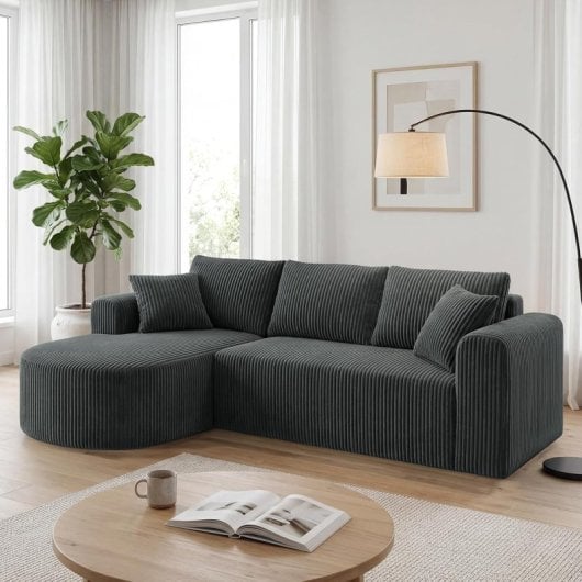Divano angolare Boneless modulare letto 243cm velluto grigio senza montaggio