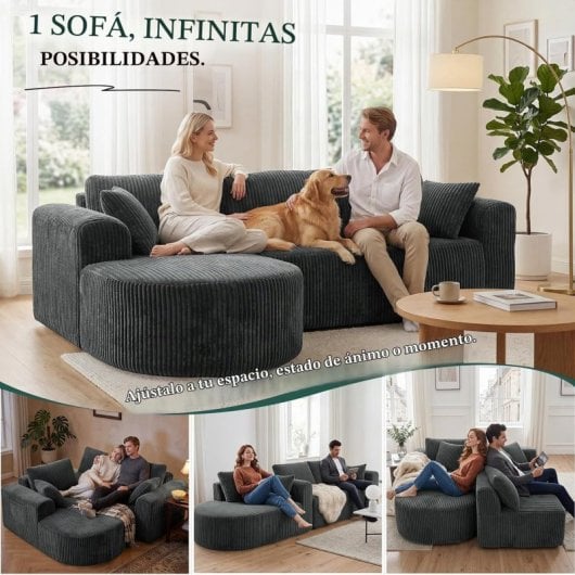 Divano angolare Boneless modulare letto 243cm velluto grigio senza montaggio