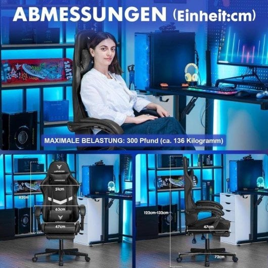 Silla Gaming GTPLAYER Ergonómica con Reposapiés y Soporte Lumbar Negro