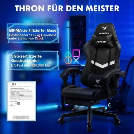Silla Gaming GTPLAYER Ergonómica con Reposapiés y Soporte Lumbar Negro
