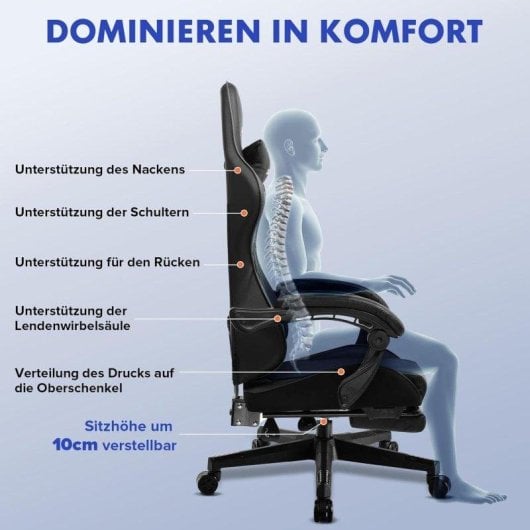 Silla Gaming GTPLAYER Ergonómica con Reposapiés y Soporte Lumbar Negro