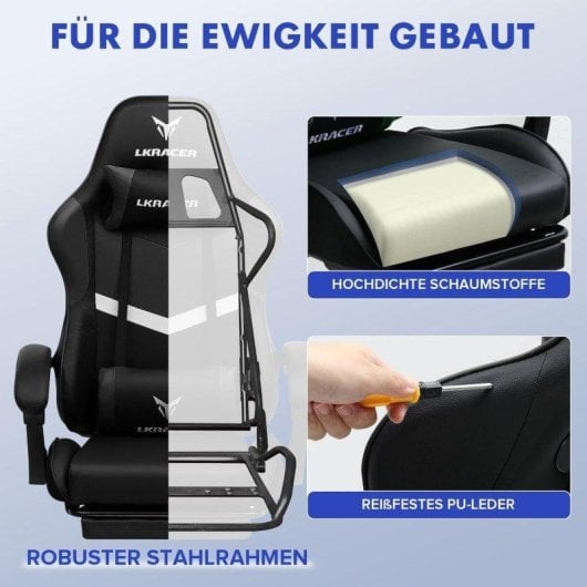 Silla Gaming GTPLAYER Ergonómica con Reposapiés y Soporte Lumbar Negro