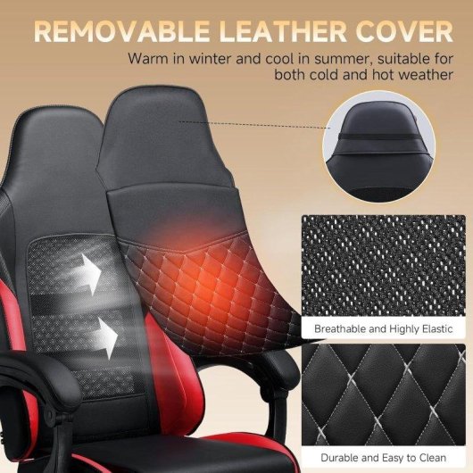 Chaise GTPLAYER Gaming Double Dossier Dorsal Repose-pieds Rouge