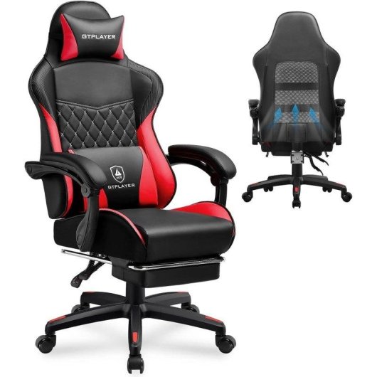 Chaise GTPLAYER Gaming Double Dossier Dorsal Repose-pieds Rouge