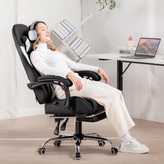 Silla Gaming GTPLAYER Ergonómica con Masaje Lumbar y Reposapiés 150 kg - Negra