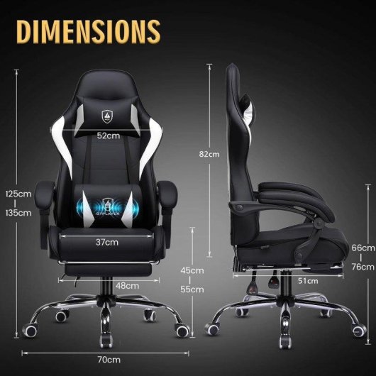 Silla Gaming GTPLAYER Ergonómica con Masaje Lumbar y Reposapiés 150 kg - Negra