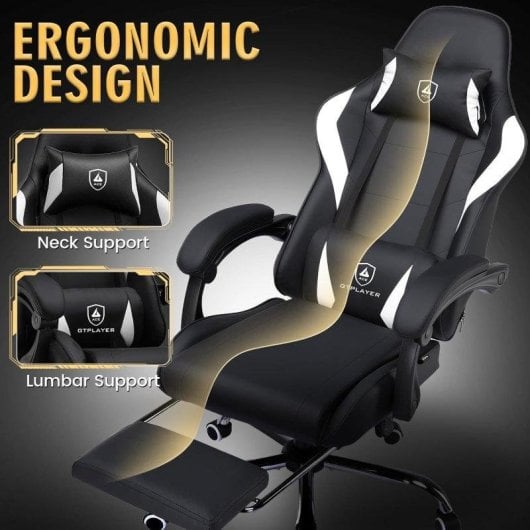 Silla Gaming GTPLAYER Ergonómica con Masaje Lumbar y Reposapiés 150 kg - Negra