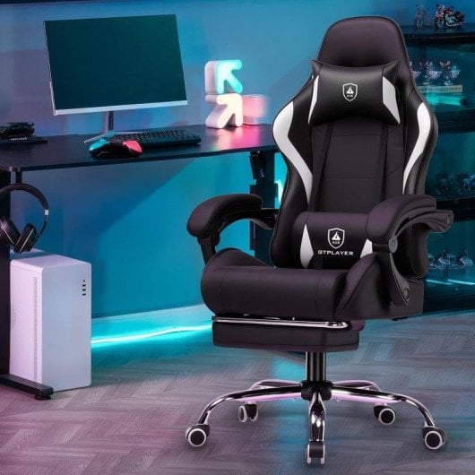 Silla Gaming GTPLAYER Ergonómica con Masaje Lumbar y Reposapiés 150 kg - Negra