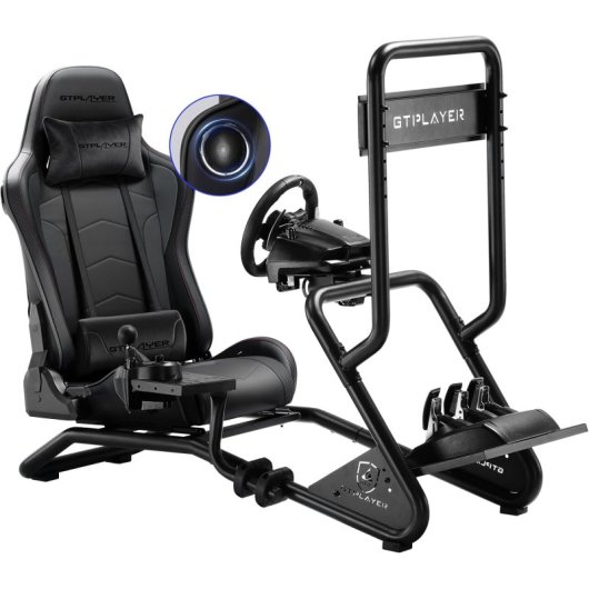 Gtplayer Cockpit Simulador Con Altavoces 3d Monitor Y Pedales Ajustable - Negro