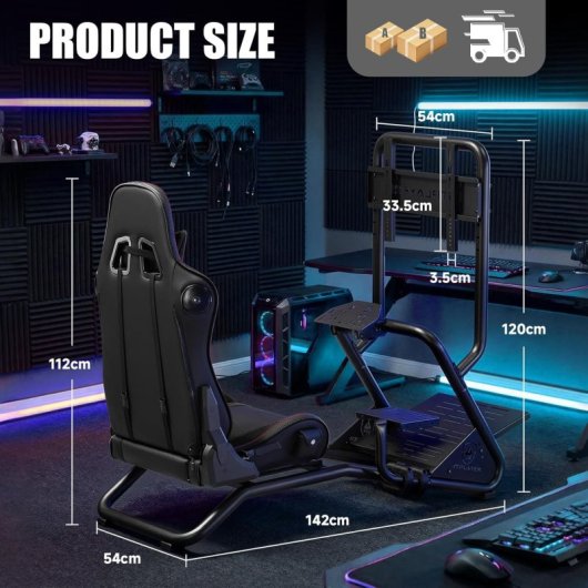 Gtplayer Cockpit Simulador Con Altavoces 3d Monitor Y Pedales Ajustable - Negro