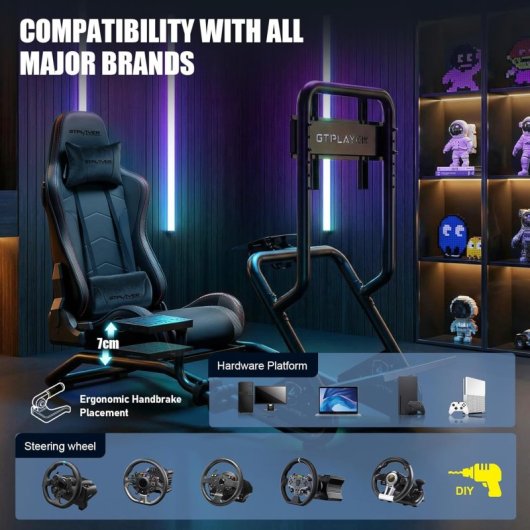 Gtplayer Cockpit Simulador Con Altavoces 3d Monitor Y Pedales Ajustable - Negro