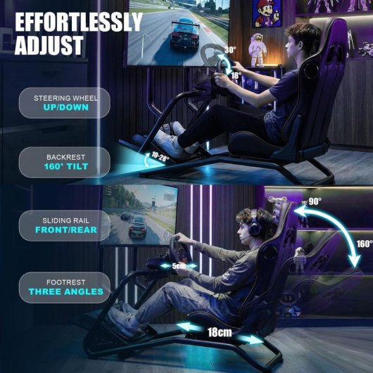 Gtplayer Cockpit Simulador Con Altavoces 3d Monitor Y Pedales Ajustable - Negro