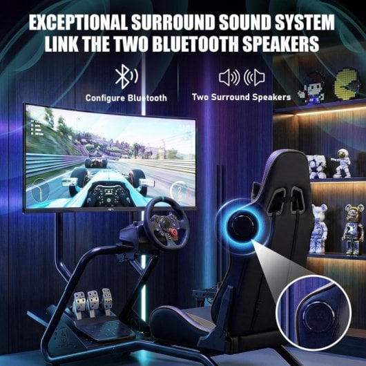 Gtplayer Cockpit Simulador Con Altavoces 3d Monitor Y Pedales Ajustable - Negro