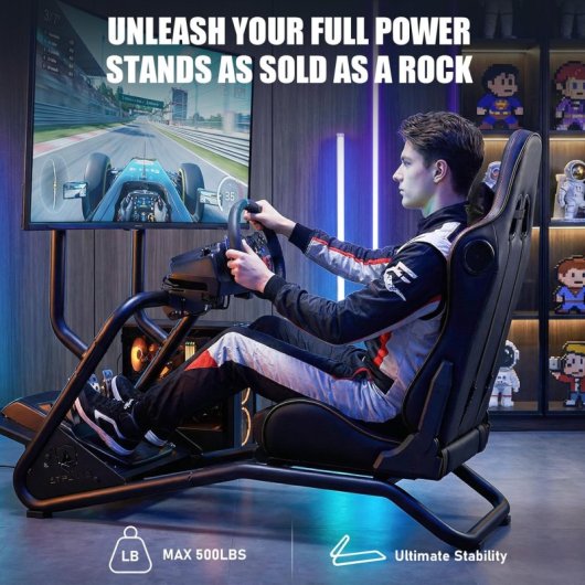 Gtplayer Cockpit Simulador Con Altavoces 3d Monitor Y Pedales Ajustable - Negro