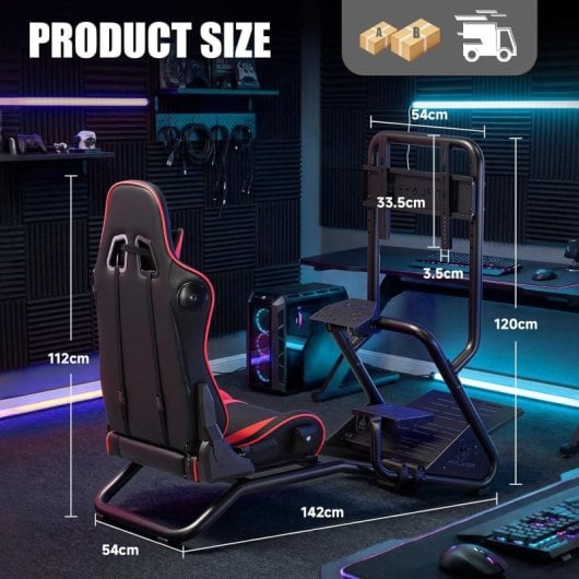 Gtplayer Cockpit Simulador Con Altavoces 3d Monitor Y Pedales Ajustable - Rojo