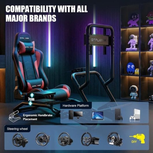 Gtplayer Cockpit Simulador Con Altavoces 3d Monitor Y Pedales Ajustable - Rojo
