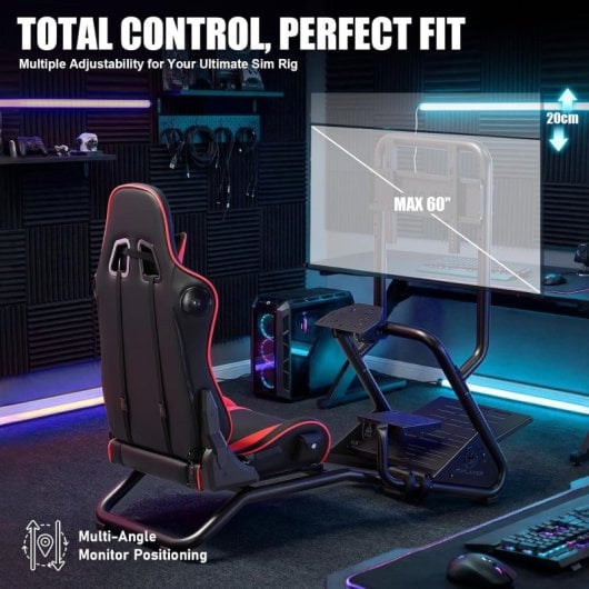 Gtplayer Cockpit Simulador Con Altavoces 3d Monitor Y Pedales Ajustable - Rojo