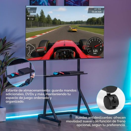 Gtplayer Soporte Monitor Simulador Altura Ajustable 32-65 Pulgadas Con Ruedas