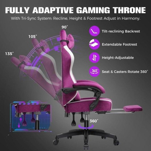 Chaise gaming GTPLAYER respirante large repose-pieds violet