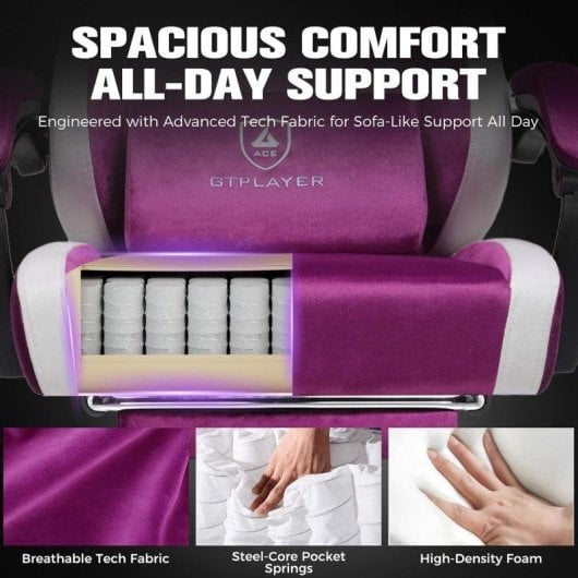 Chaise gaming GTPLAYER respirante large repose-pieds violet