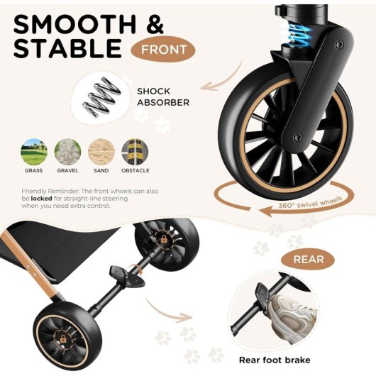 Gtplayer Carrito Para Mascotas 4 En 1 Plegable 25kg 360° Ventana Dosel Portavasos - Dorado