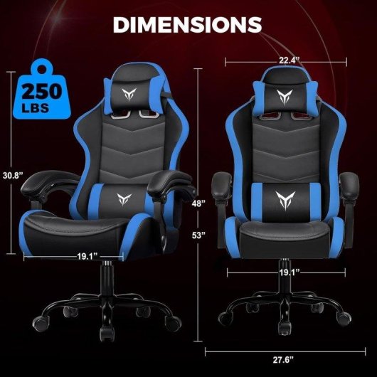 Chaise Gaming GTPLAYER avec Support Lombaire et Tete Reglable - Bleu