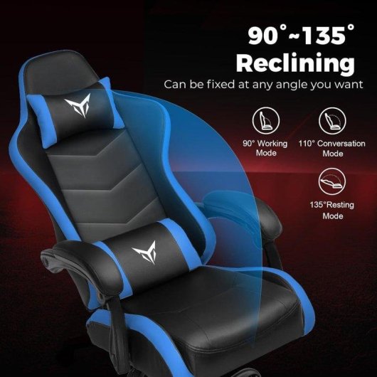 Chaise Gaming GTPLAYER avec Support Lombaire et Tete Reglable - Bleu