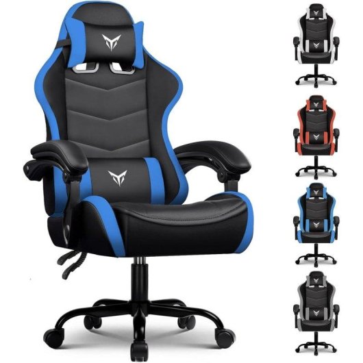 Chaise Gaming GTPLAYER avec Support Lombaire et Tete Reglable - Bleu