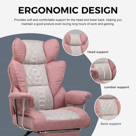 Silla Gaming GTPLAYER con Soporte Lumbar de Muelles, Reposapiés, 180 kg - Rosa