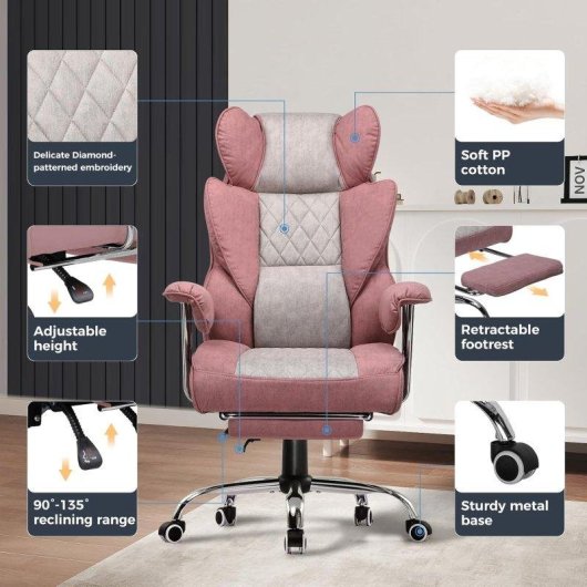 Silla Gaming GTPLAYER con Soporte Lumbar de Muelles, Reposapiés, 180 kg - Rosa