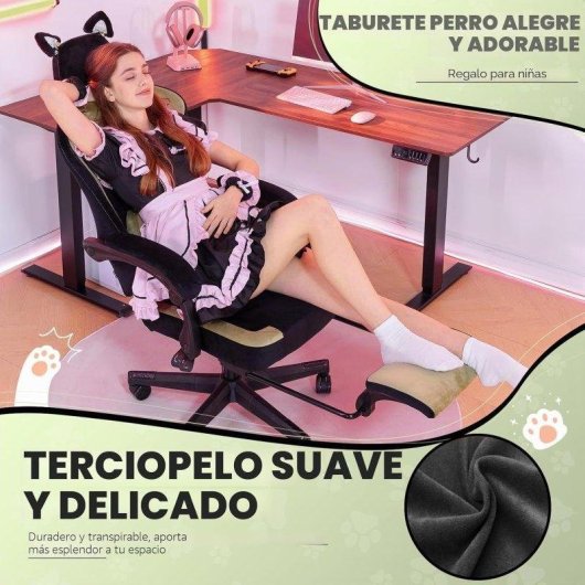 Silla gaming GTPLAYER con orejas de gato, terciopelo, reposapiés y soporte lumbar